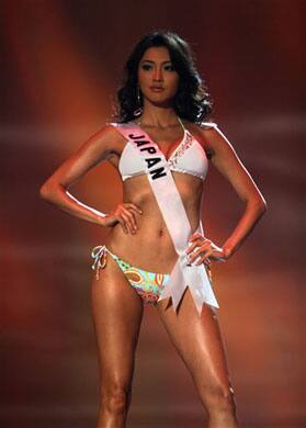 Miss Japan Emiri Miyasaka stands during the swimsuit event of the 2009 Miss Universe Preliminary Competition