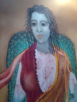 'Woman with fruits' is an oil on board work by renowned painter Anjolie Ela Menon.