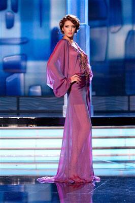 Senem Kuyucuoglu, Miss Turkey 2009, pre tapes her opening number Tuesday Aug. 18, 2009 for the Miss Universe 2009 competition in Nassau, Bahamas.