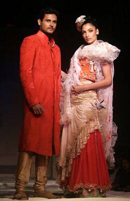 Radhika Singhi and Sayantan Sarkar’s creation during the 'Marriage-n-Vouge' wedding collection show in Kolkata.