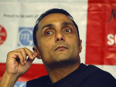 Rahul Bose looks on during a press conference in Ahmedabad.