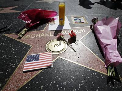 Mementoes adorn Michael Jackson's star on the Hollywood Walk Of Fame, on the late pop star's 51st birthday in Hollywood.