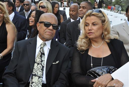 Music Producer Berry Gordy and Music Producer Suzanne De Passe attend Michael Jackson's funeral service held at Glendale Forest Lawn Memorial Park