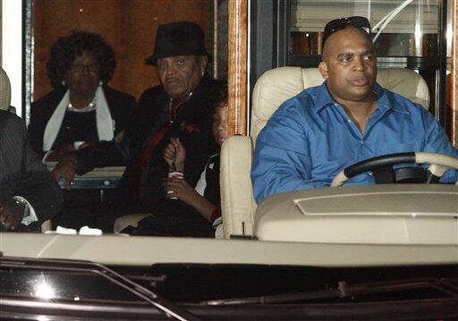 Katherine Jackson,left, and Joe Jackson, center are seen leaving in an RV at the conclusion of Michael Jackson's funeral at Forest Lawn Memorial Park in Glendale, Calif.