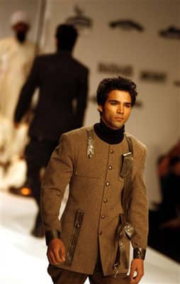 A model presents a creation by designer Himmat Singh at the Van Heusen India Men's Week 2009 in New Delhi