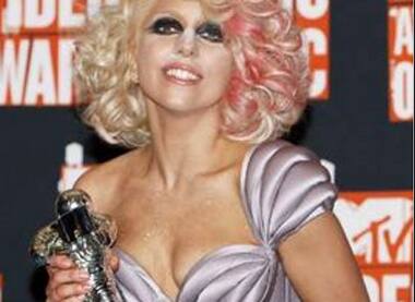 Lady Gaga stands backstage with an award at the 2009 MTV Video Music Awards in NY.