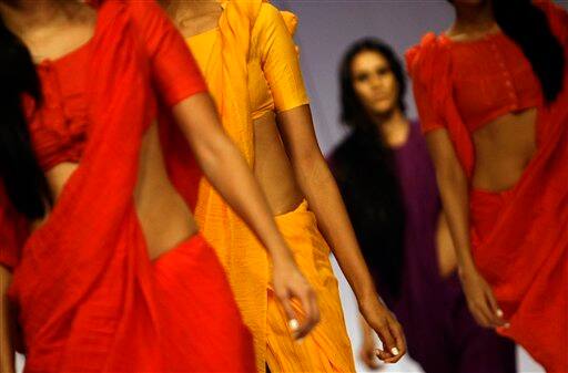 Models showcase designer Anamika Khanna's creations on the second day of the Lakme Fashion Week 2009 in Mumbai, India.