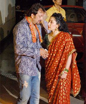 Sanjay Dutt with his wife Manyata during Mata ki chauki at his home on the occasion of Navratri in Mumbai.