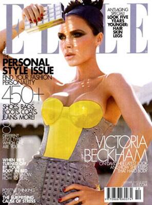 Victoria Beckham dazzles in yellow on the October cover of Elle magazine. 