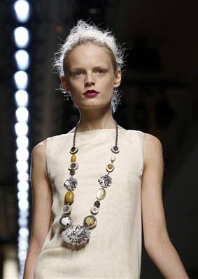 A model wears a creation part of the Bottega Veneta women's Spring/Summer 2010 fashion collection, presented in Milan