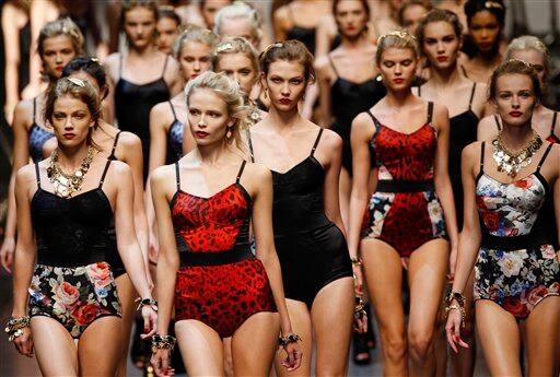 Models wear creations part of the Dolce & Gabbana women's Spring/Summer 2010 fashion collection, presented in Milan, Italy.