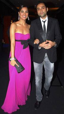 Bollywood actors Lara Dutta (L) and Abhay Deol pose for a picture during the 