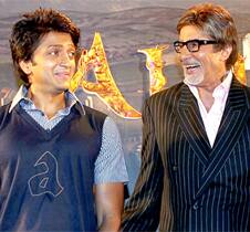 Amitabh Bachchan and Riteish Deshmukh during the music launch of their forthcoming movie ‘Aladin’ in Mumbai.