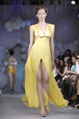 A model wears a creation by Portuguese fashion designer Fatima Lopes as part of her Ready to Wear Spring Summer 2010 fashion collection