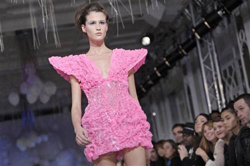 A model wears a creation by Portuguese fashion designer Fatima Lopes as part of her Ready to Wear Spring Summer 2010 fashion collection