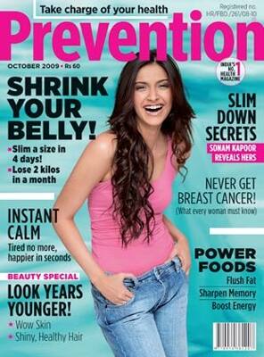 Sonam Kapoor sizzles in pink on the October cover of Prevention magazine. 