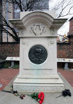 Tomb of writer Edgar Allan Poe in Baltimore. The Poe House will host a viewing of a replica of the body of Poe.