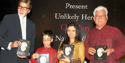 Amitabh Bachchan unveils Om Puri's biography, 'Unlikely Hero: The Story of Om Puri' .