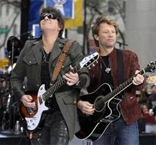 Richie Sambora and Jon Bon Jovi of the music group Bon Jovi perform on NBC's 'Today' show in Rockefeller Plaza, NY.