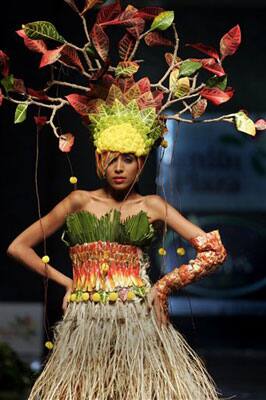 A model wears a creation designed by Colombia's Franklin Cuervo during 'Biofashion' Week, in Colombia.