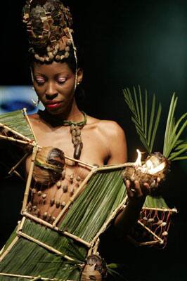 A model wears a creation designed by Colombia's Luis Anderson Cortes during the 'Biofashion' Week Colombia.