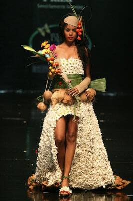 A model presents a creation by Colombian designer Paola Ocampo during the Biofashion show