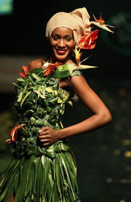 A model presents a creation by Colombian designer Nataly Jojoa during the Biofashion show