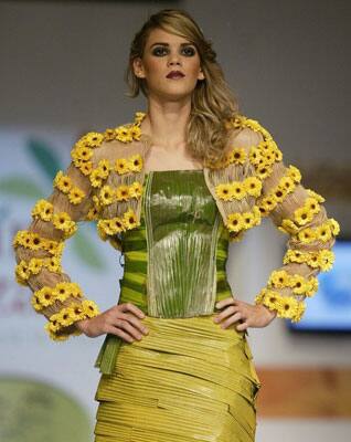 A model presents a creation by Colombian designer Pablo Dorado during the Biofashion show