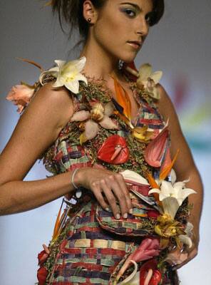 A model presents a creation by Colombian designer Franci Hurtado during the Biofashion show