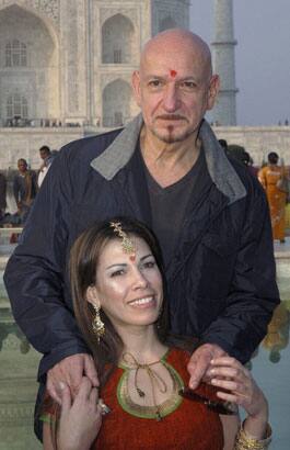 British actor Ben Kingsley and his wife Daniela pose for a picture during their visit at the historic Taj Mahal in the northern Indian city of Agra 