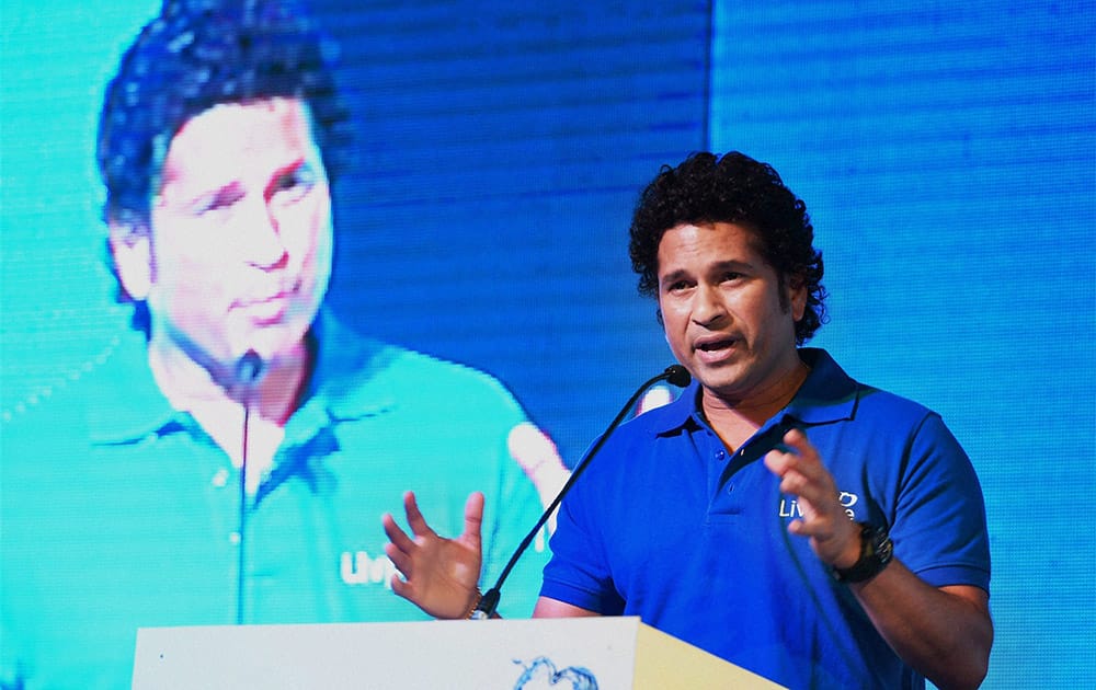 Cricket legend Sachin Tendulkar speaks at the launch of the campaign `Shuddh Paani, Swastha Bharat` to curb the water-borne diseases, in New Delhi.
