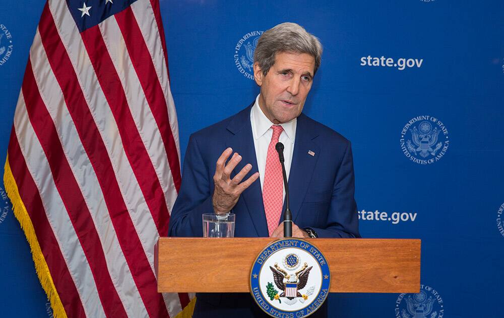 US Secretary of State John Kerry announces a 72-hour humanitarian cease-fire beginning Friday between Israel and Hamas, in New Delhi.
