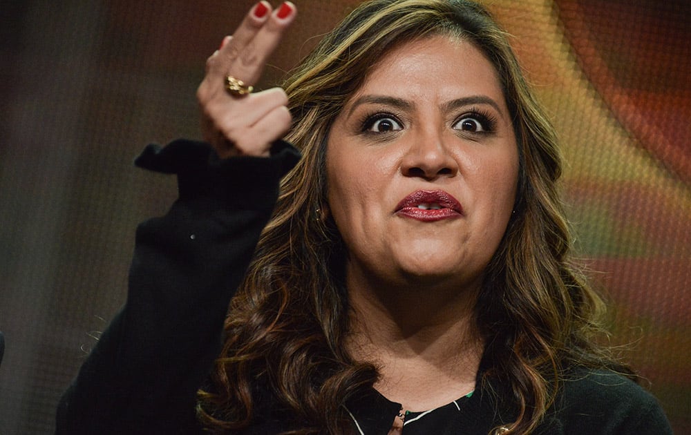 stela Alonzo speaks on stage during the `Cristela` panel at the Disney/ABC Television Group 2014 Summer TCA at the Beverly Hilton Hotel  in Beverly Hills, Calif.