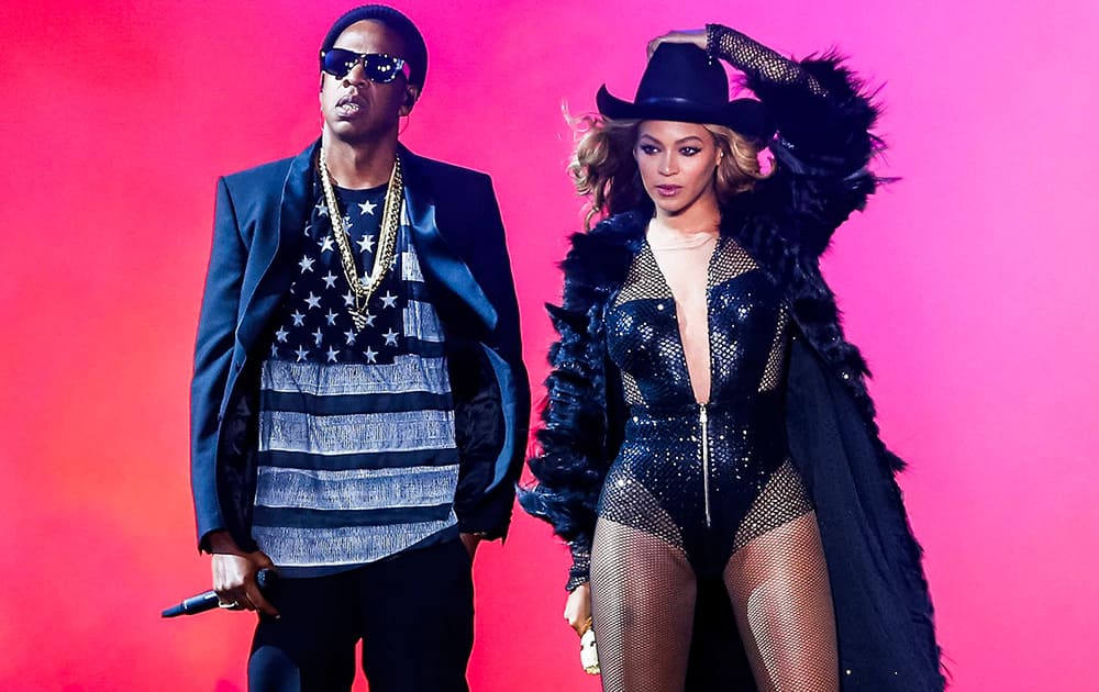 Beyonce and JAY Z perform during the On The Run tour at Minute Maid Park in Houston, Texas.