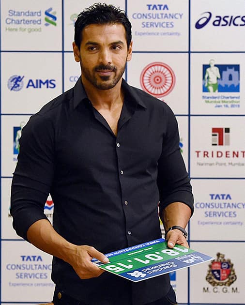 Mumbai Marathon brand ambassador and bollywood actor John Abraham at the registration for the event in Mumbai.