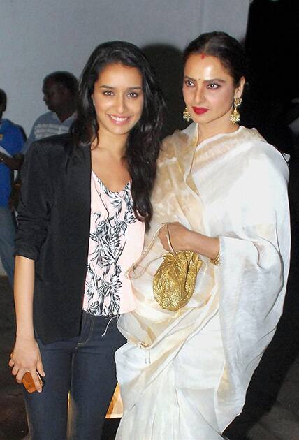 Rekha and Shraddha Kapoor at the birthday party of Priyanka Chopra in Mumbai.