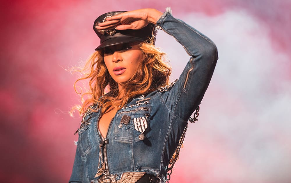 Beyonce performs during the On The Run tour at Investors Group Field in Winnipeg, Manitoba, Canada.