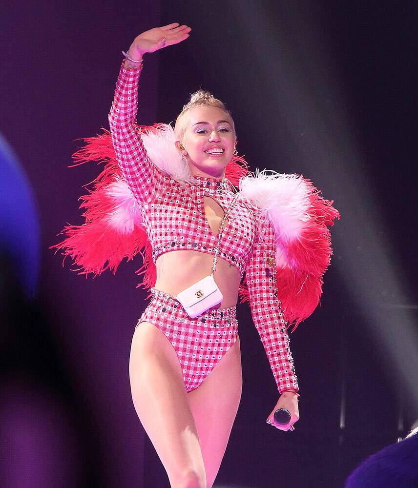 Singer Miley Cyrus performs in concert during her ‘Bangerz Tour’ at the Wells Fargo Center in Philadelphia.