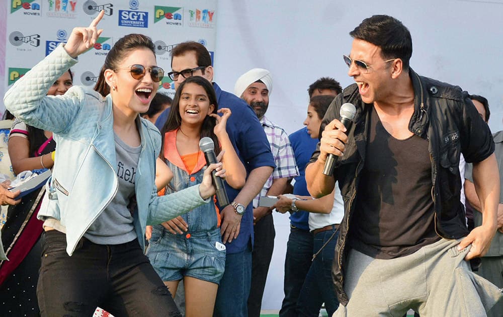 Bollywood actors Akshay Kumar & Tamanna Bhatia at a promotional event of their upcoming film.