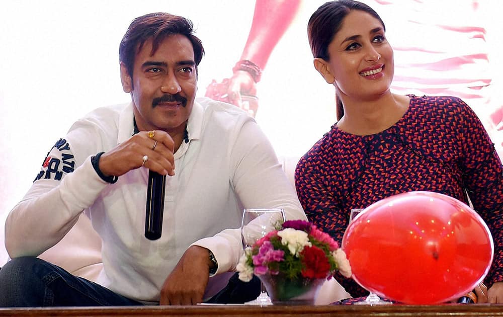 Bollywood Actor Ajay Devgan with Kareen Kapoor during the promotion of their new movie.