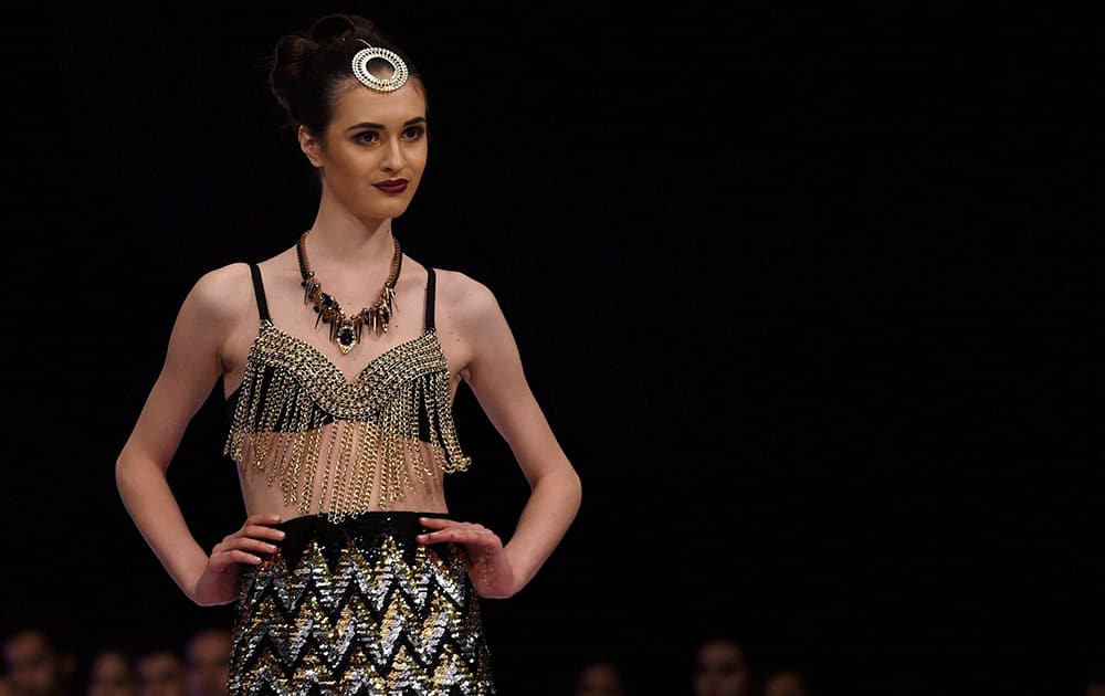 A Model on the ramp to showcase the creation of designer Shivali Singh during the fist day of Bangalore Fashion Week in Bengaluru.