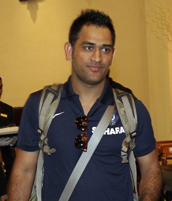 Indian cricket captain Mahendra Singh Dhoni arrives with Indian cricket team in Colombo, Sri Lanka.