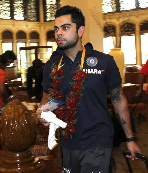 Indian cricket captain Mahendra Singh Dhoni arrives with Indian cricket team in Colombo, Sri Lanka.