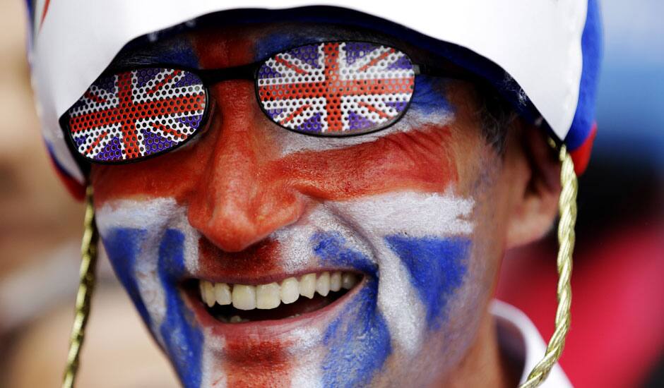 Michael Burn of Watford England smiles outside the Olympic Park at the Westfield mall ahead of the 2012 Summer Olympics Opening Ceremony in London.