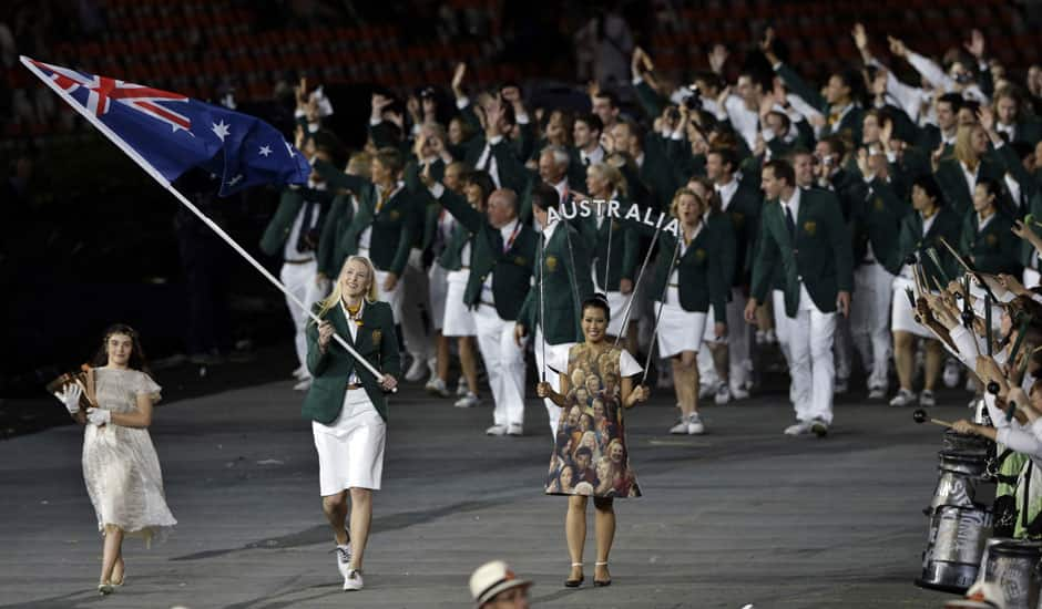 Australia's Lauren Jackson carries her country's national flag during the Opening Ceremony at the 2012 Summer Olympics in London.