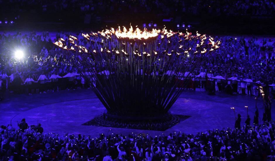 The Olympic cauldron is lit during the Opening Ceremony at the 2012 Summer Olympics in London.