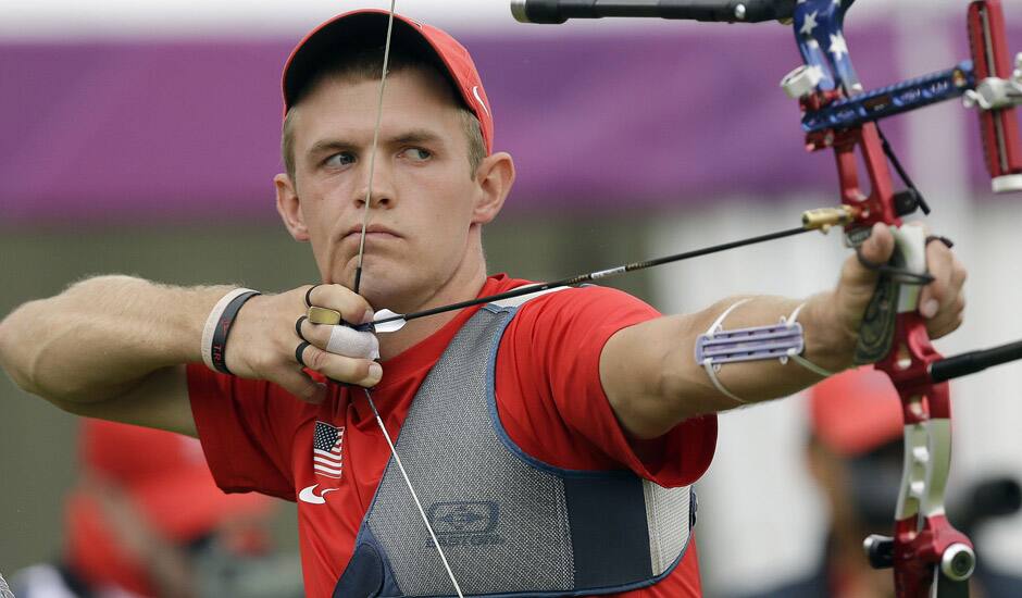 United States Jacob Wukie aims during a individual ranking round at the 2012 Summer Olympics in London. 