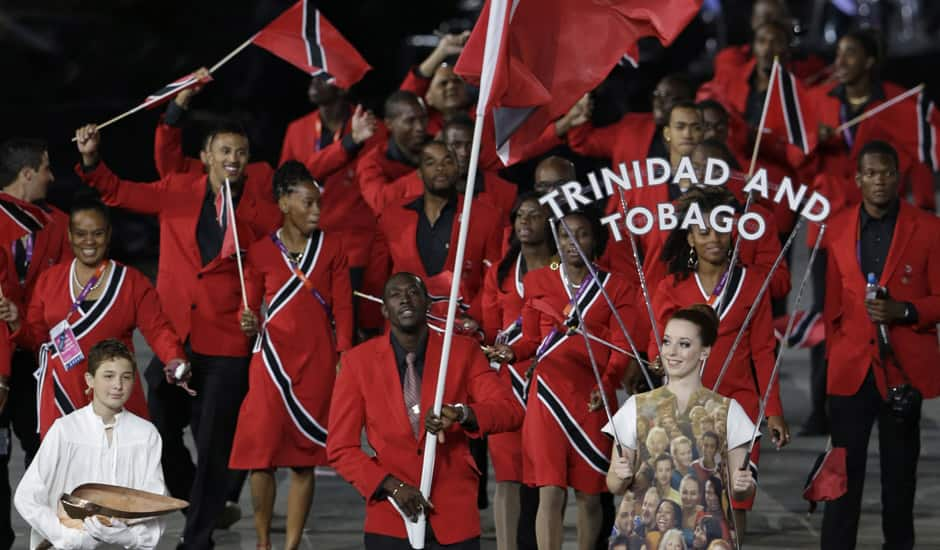 Trinidad & Tobago's Marc Burns carries the flag during the Opening Ceremony at the 2012 Summer Olympics in London. 