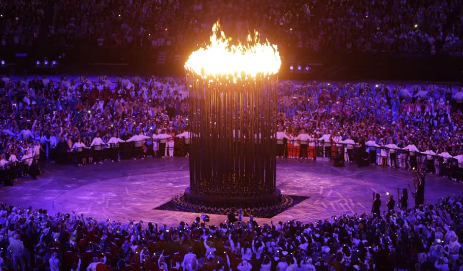 The Olympic cauldron is lit during the Opening Ceremony at the 2012 Summer Olympics in London. 