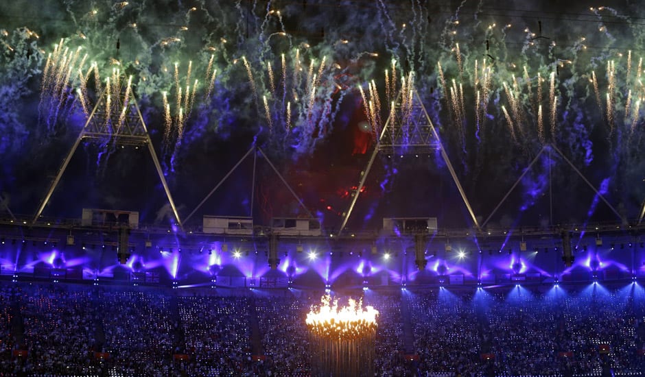 The Olympic cauldron is lit during the Opening Ceremony at the 2012 Summer Olympics in London.